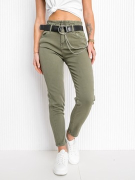 SPODNIE JEANSOWE Z PASKIEM KHAKI LA689 DENLEY_M