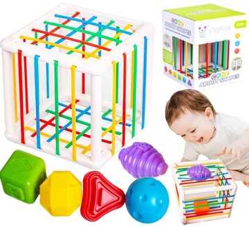 ELASTYCZNA KOSTKA SENSORYCZNA EDUKACYJNA SORTER + KLOCKI GRZECHOTKI