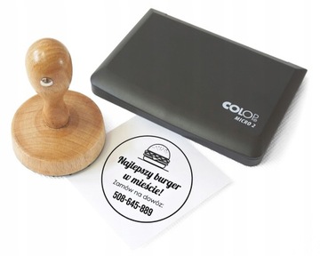 Stempel ręczny 60 mm pieczątka z Twoim LOGO poduszka tuszująca PIZZA SUSHI