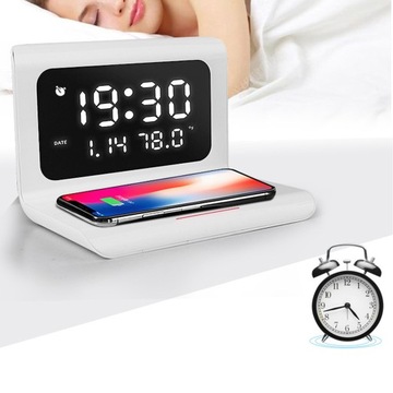 ŁADOWARKA BEZPRZEWODOWA ZEGAR BUDZIK USB 10W