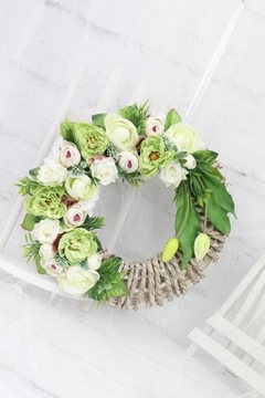 Wianek wiosenny dekoracja na drzwi stroik ZIELEŃ