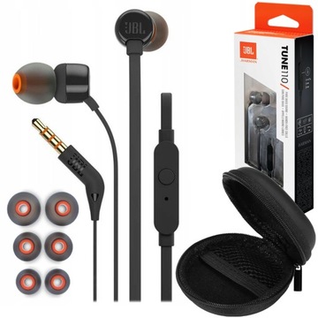 SŁUCHAWKI PRZEWODOWE DOKANAŁOWE Z MIKROFONEM JBL TUNE T110 BAS +ETUI CZARNE