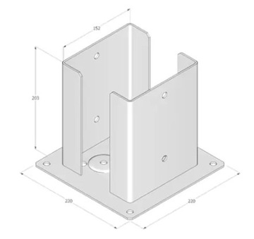 Деревянное основание столба, прикрученное к бетону, ножка кронштейна 150x150 мм.