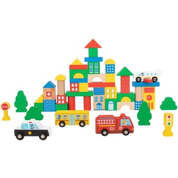 KLOCKI DREWNIANE UKŁADANKA MONTESSORI BUDOWANIE MIASTA KSZTAŁTY TOOKY TOY