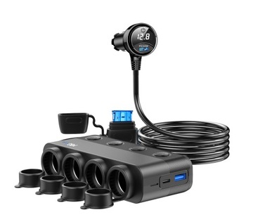 ROZDZIELACZ GNIAZDA ZAPALNICZKI 12V 24V ŁADOWARKA SAMOCHODOWA QC PD 3x USB