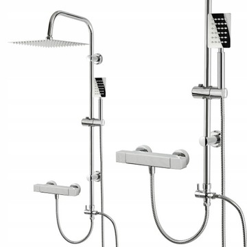 ZESTAW PRYSZNICOWY METALOWY Z TERMOSTATEM TERMOSTAT DUŻĄ DESZCZOWNICĄ 25 CM