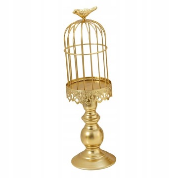 Подсвечник с птичьей клеткой Pillar Candle Gold