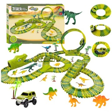 TOR WYŚCIGOWY Z DINOZAURAMI XXXL DINO PARK FIGURKI TREX AUTO PĘTLA 260 ELE.