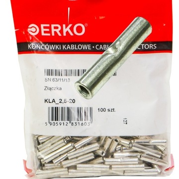 100x złączka mufa kablowa tulejka łącząca 2,5mm CU KLA 2,5-20 ERKO