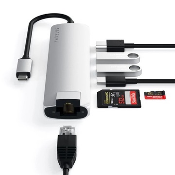 Плоский многопортовый адаптер SATECHI USB-C с Ethernet 4K HDMI 60 Вт USB-C