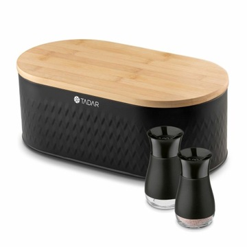 CHLEBAK Czarny DESKA + 2 przyprawnik SÓL PIEPRZ Tadar Iconic 34 x 18 x 12,5