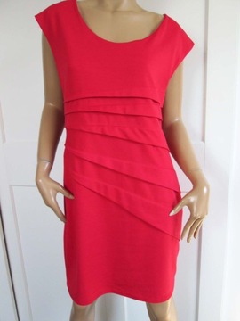 Awear czerwona elegancka sukienka przeszycia plisy XL 42 jak NOWA