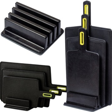 НАБОР ИЗ 3 ДОСОК НА ПОДСТАВКЕ ДОСКИ РАЗДЕЛОЧНЫЕ ДЛЯ ОВОЩЕЙ, ФРУКТОВ, МЯСА, ЧЕРНЫЕ