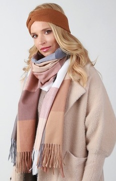 Карамельная женская теплая повязка на голову в стиле БОХО на зиму - О3