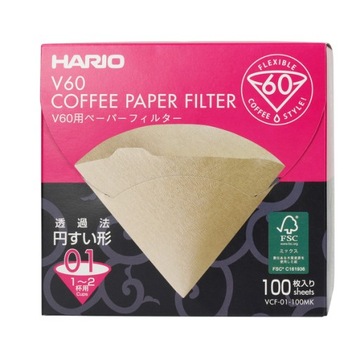 HARIO FILTRY PAPIEROWE DO DRIPA BRĄZ v60-01 100szt KARTON