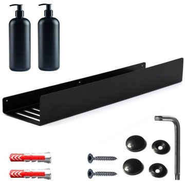 PÓŁKA METALOWA POD PRYSZNIC 60cm DO ŁAZIENKI WISZĄCA + 2X BUTELKA 500ML