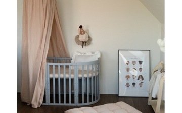 ДЕРЕВЯННАЯ КРОВАТЬ, ОВАЛЬНАЯ, СЕРАЯ 7 В 1 + МАТРАС