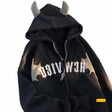 Y2K BLUZA DIABELSKIMI ROGAMI AMERYKAŃSKI RETRO MAŁY DIABEŁ JESIENIĄ I ZIMĄ