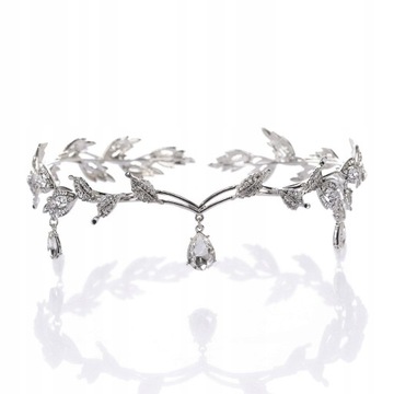 Rhinestone Liść Ślub Tiara Z Pałąkiem Głowę Czoło