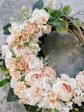 ВЕСЕННИЙ ЦВЕТОЧНЫЙ ВЕНОК ДЛЯ ДВЕРИ, ПЛЕТЕННЫЙ КРЕМ, ПАСТЕЛЬНЫЙ ВЕНОК