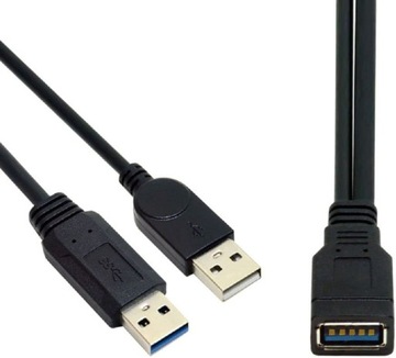 Кабель USB 3.0 Dual Power SuperSpeed ​​Черный 0,3м