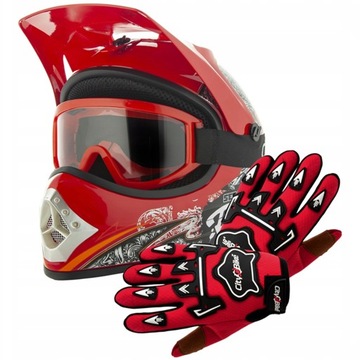 Kask dla Dziecka Cross Gogle + Rękawice na Enduro Quad ATV BMX Hulajnogę L