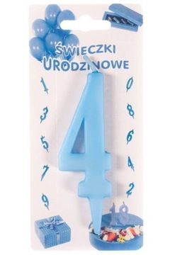 Niebieska świeczka urodzinowa na tort cyfra 4