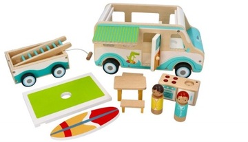 DREWNIANY KAMPER Z PRZYCZEPĄ I AKCESORIAMI