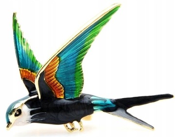 Broszka ptaszek Złoty kolorowa ptak pin emalia Przypinka na prezent modna