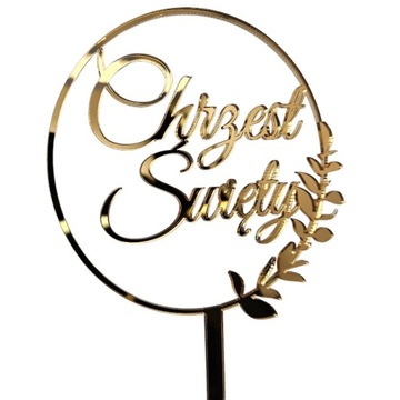 Набор украшений для торта на Крещение с именем ИМЯ, золотое зеркало