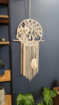 МАКРАМЕ СОВА ДЕРЕВО КРУГ БОХО СТЕНЫ УКРАШЕНИЯ РЕМЕСЛО ШНУР ПОДАРОК