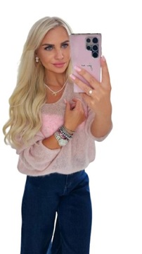 Sweter Mgiełka - by o la la...! Różowy U