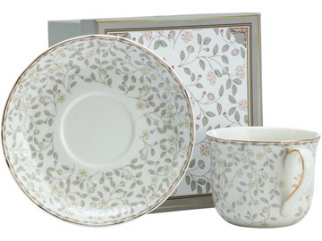 ZESTAW Porcelanowa filiżanka 400 ml ze spodeczkiem Do KAWY HERBATY - KWIATY