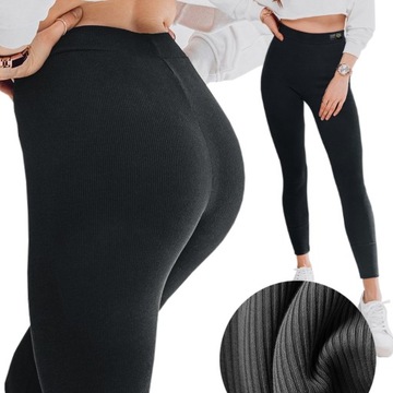 LEGGINSY z WYSOKIM STANEM PRĄŻKOWANE MODELUJĄCE 95% BAWEŁNA KRYJĄCE, XL/XXL