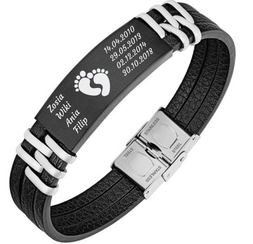 Кожаный браслет для отца сына с ГРАВИРОВКОЙ 316Л.