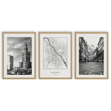 PLAKAT OBRAZ A4 ZESTAW WARSZAWA MIASTO MAPA DUŻY
