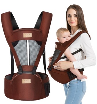 NOSIDEŁKO WIELOFUNKCYJNE NOSIDŁO BIODROWE ERGONOMICZNE 25 KG PRZÓD BRĄZOWY