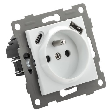 Gniazdko pojedyncze SZKLANE FI60 KONTAKT z BOLCEM do ramek BIAŁE + USB C