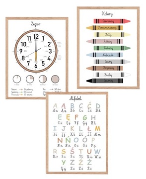 3 x plakat edukacyjnych alfabet miesiące liczby cyfry montessori A3