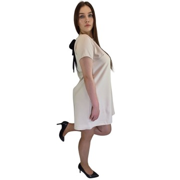 Elegancka Sukienka Trapezowa z Wiązaniem na Plecach Luźna Beżowa XL (42)