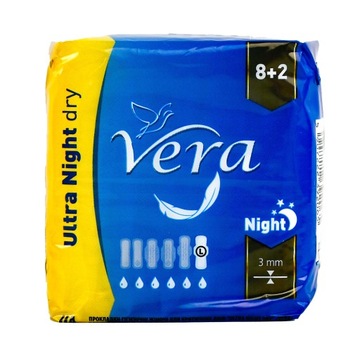 Podpaski Ze Skrzydełkami Ultra NIGHT Dry na Noc VERA Standardowe 8+2 sztuk