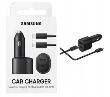ŁADOWARKA SAMOCHODOWA SAMSUNG 45W 15W 2xUSB KABEL