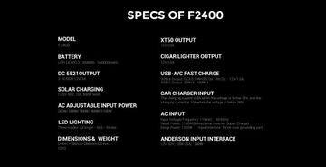 Портативная электростанция FOSSiBOT F2400, 2048 Втч, 2400 Вт, 16 портов - черный