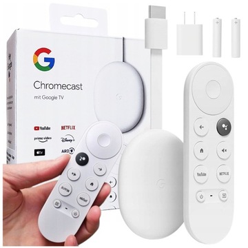 ODTWARZACZ MULTIMEDIALNY GOOGLE CHROMECAST 4K NETFILX DISNEY Smart TV HDMI