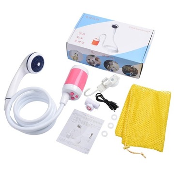 d-USB Rechargeable Outdoor Portable Shower Head Camp Water Pump Hiking Pink