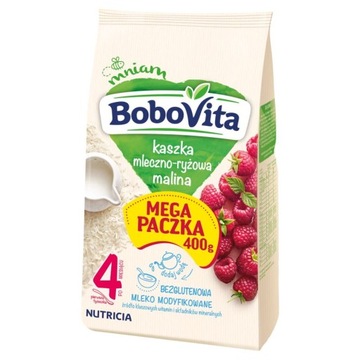 BoboVita Kaszka mleczno-ryżowa Malina 400g 4+ mega