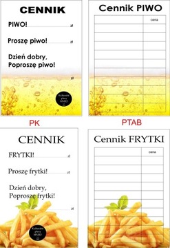Cennik A3 laminowany do baru do kawiarni LODY KAWA FRYTKI PIWO