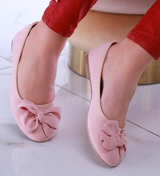 Różowe balerinki baleriny lekkie wsuwane buty damskie z kokardką 13467 37