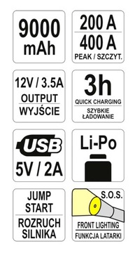 POWER BANK Z ROZRUCHEM YATO 400A 9000mAh 12V