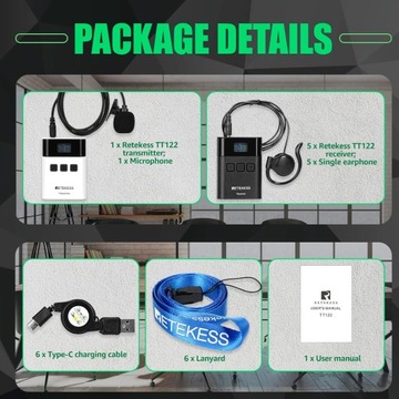 Retekess TT122 Wireless Audio Turist Guide, 2.4 GHz Przewodnika Audio, 150M